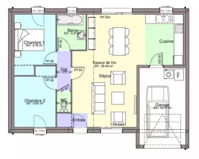 Image du modèle de maison PAV 2CH67 GI-AR-A-plan sans côtes
