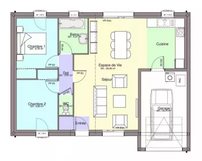 Image du modèle de maison PAV 2CH67 GI-AR-T-plan sans côtes