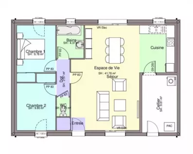Image du modèle de maison PAV 2CH69-CE-AR-A-plan sans côtes