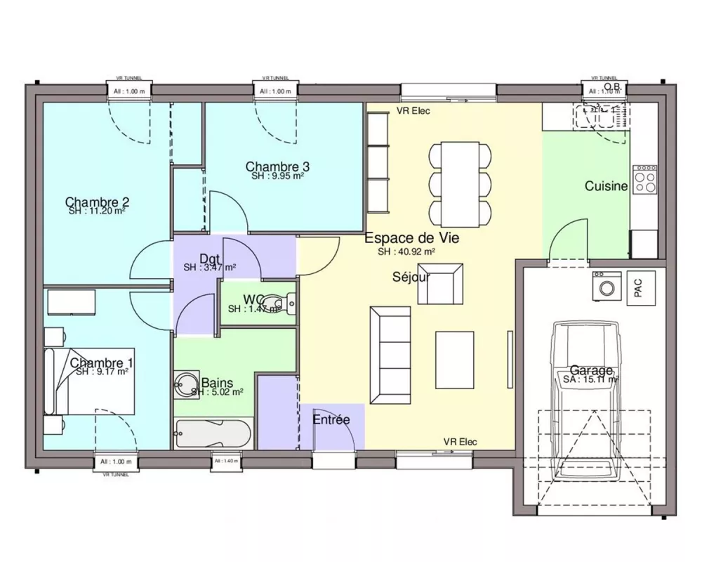 Image du modèle de maison PAV 3CH81-GI-AR-A-plan sans côtes