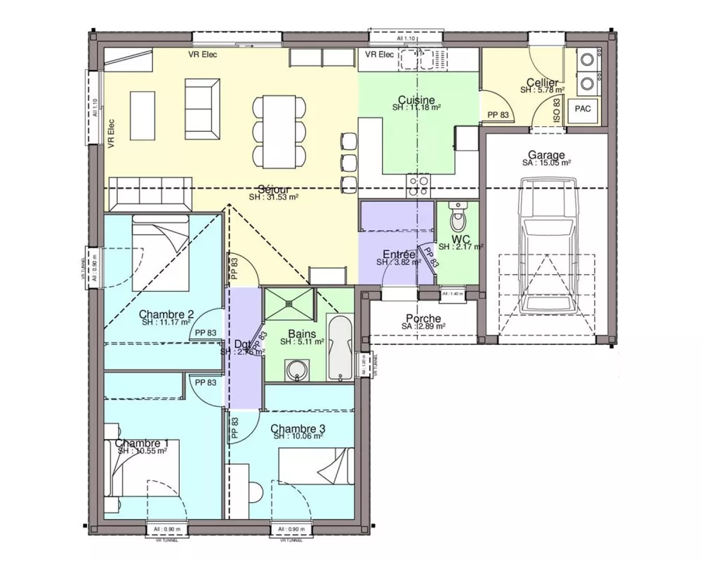 Image du modèle de maison FUSCHIA 3CH94 A-plan sans côtes