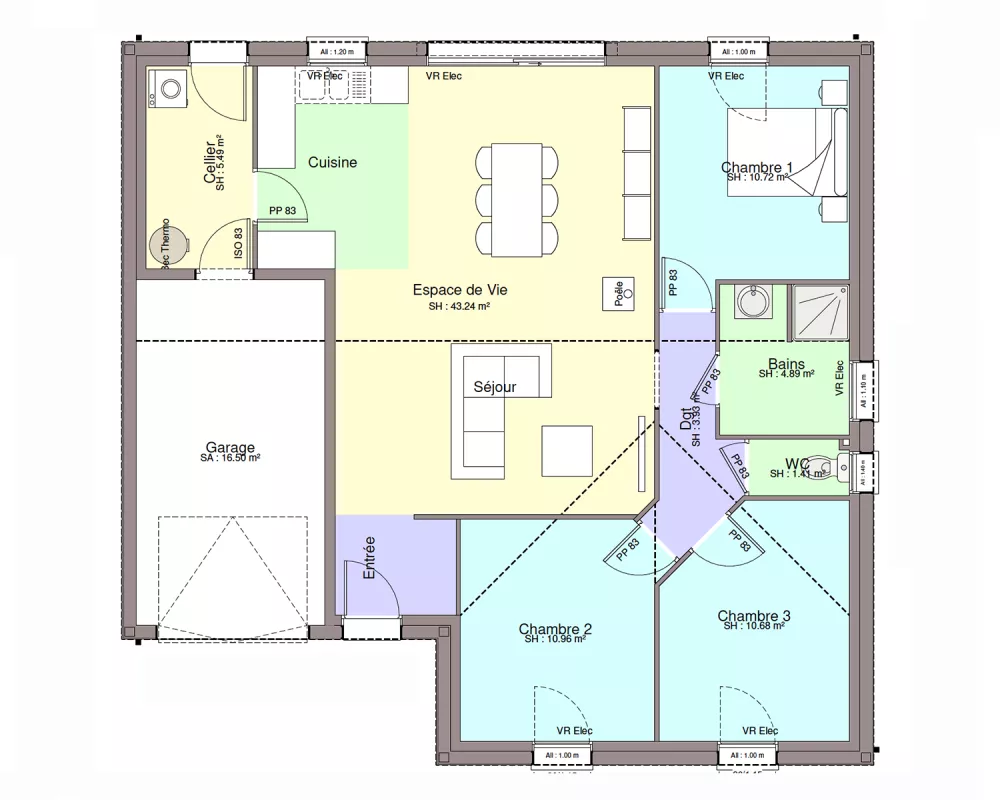 Image du modèle de maison PLAN CALEDONIE SL - 3CH91-sans cotes