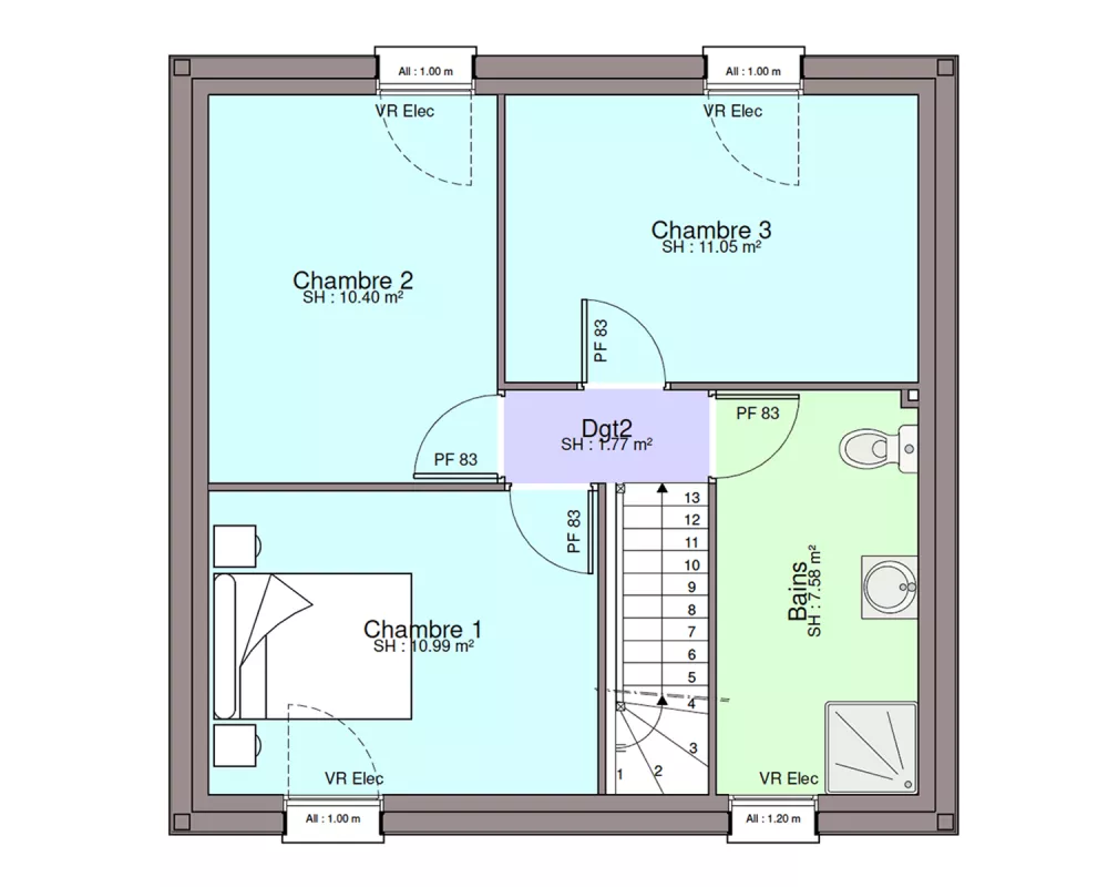 Image du modèle de maison PLAN ETAGE-TAHITI 1 NL - 3CH87-sans cotes