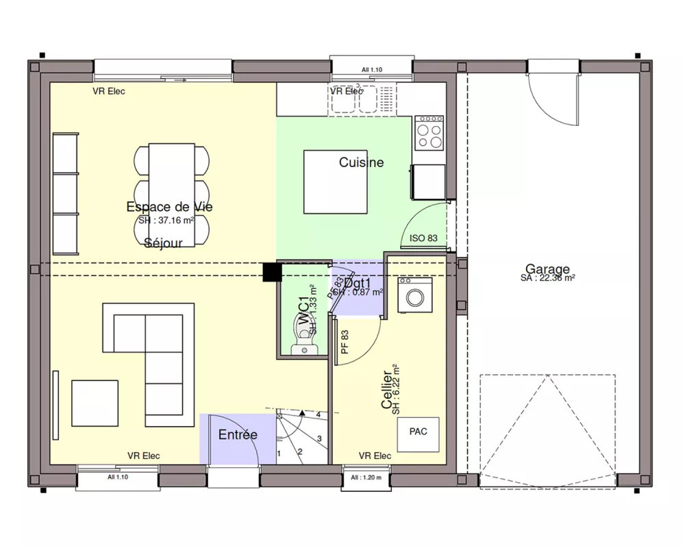 Image du modèle de maison PLAN RDC-TAHITI 2 NL - 3CH87-sans cotes