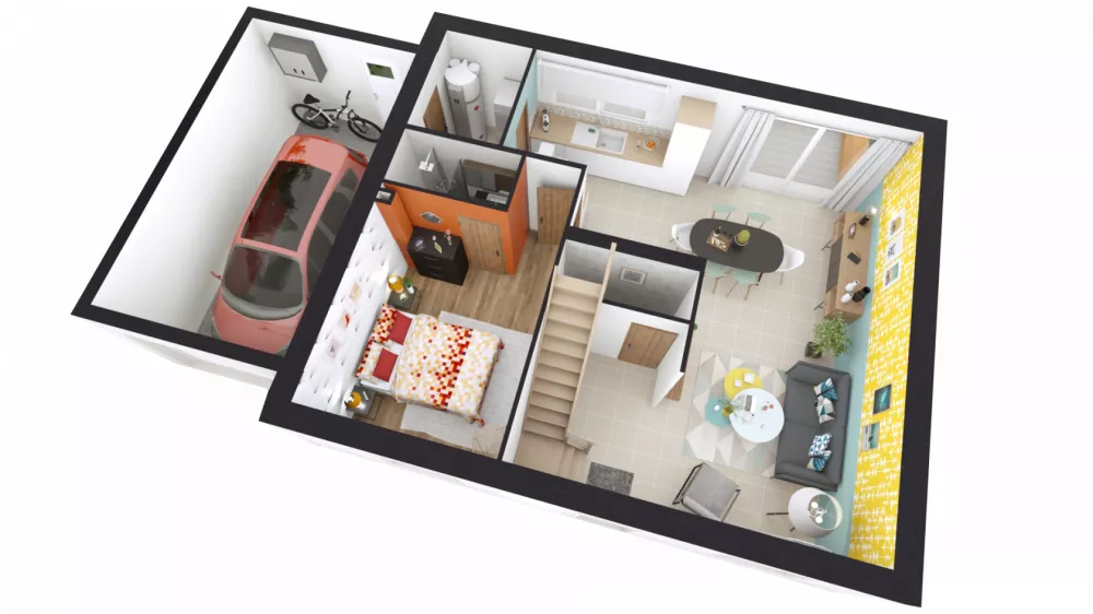 Image du modèle de maison ROSALIA 4CH+ GA Axono rdc-new