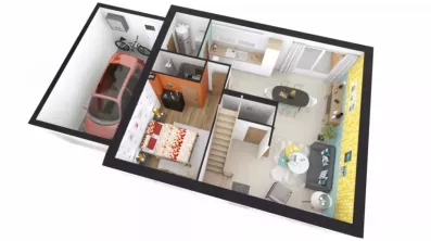 Image du modèle de maison ROSALIA 4CH+ GA Axono rdc-new
