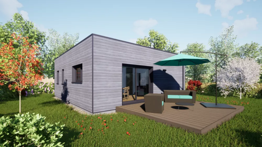 Image du modèle de maison 60 toit terrasse - Vue Jardin