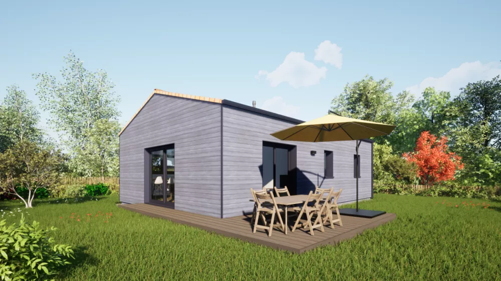 Image du modèle de maison 70 toit tuiles - Vue Jardin