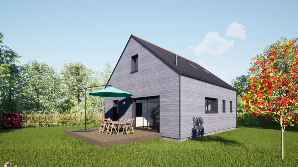 Image du modèle de maison 80 combles toit ardoises - Vue Jardin