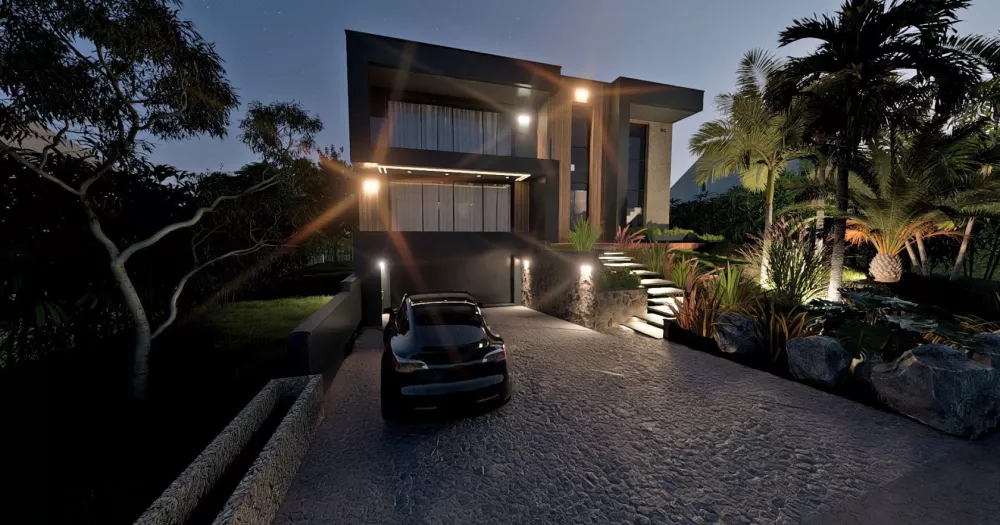 Image du modèle de maison facade avant nuit