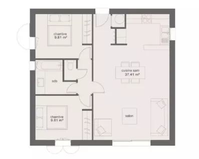 Image du modèle de maison PLAN AGATE 2CH65-sans cotes