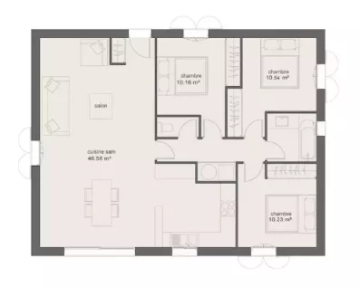 Image du modèle de maison PLAN AGATE 3CH90-sans cotes