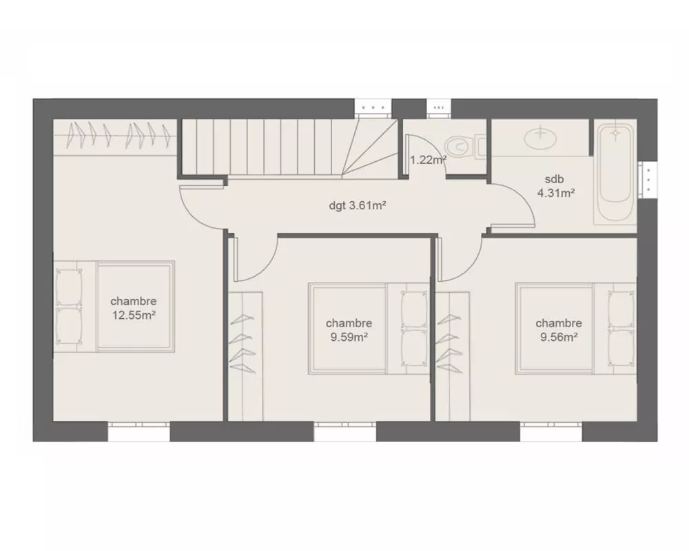 Image du modèle de maison PLAN DIAMANT CONTEMPORAINE - 3CH86 ETAGE-sans cotes