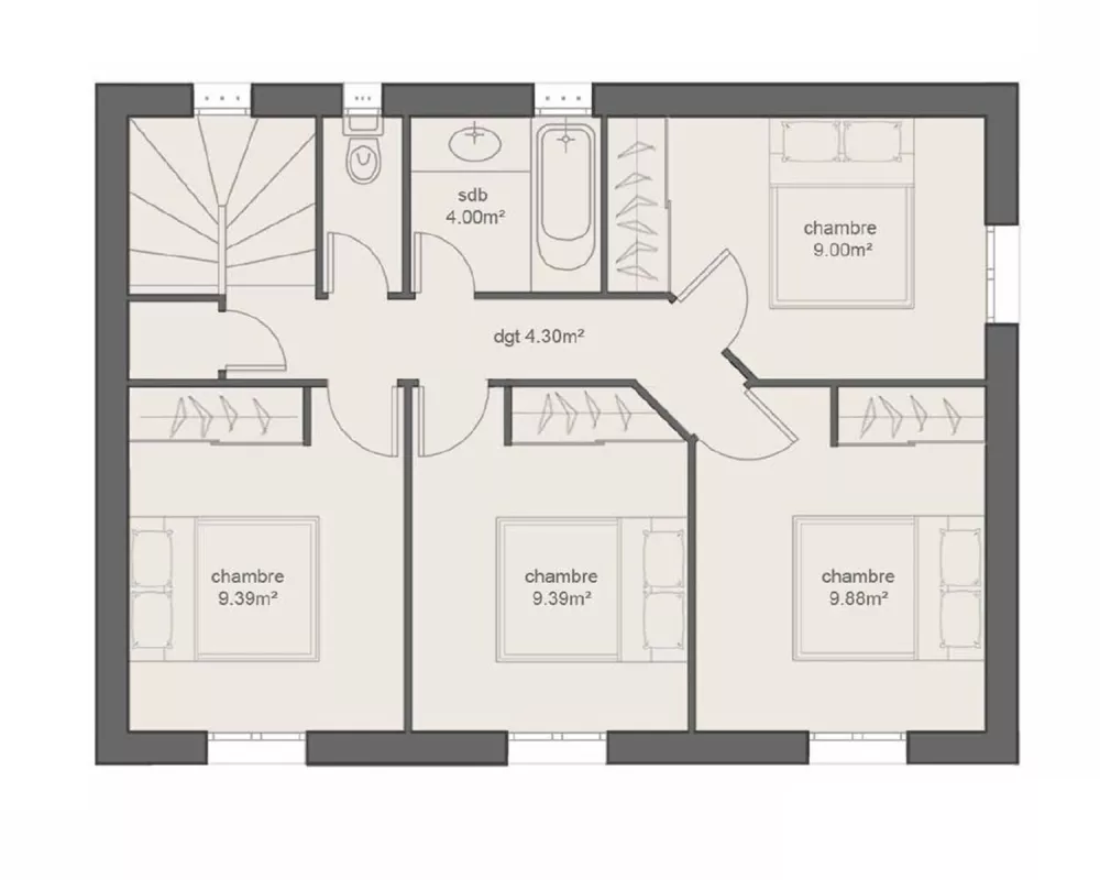 Image du modèle de maison PLAN DIAMANT CONTEMPORAINE - 4CH100 ETAGE-sans cotes