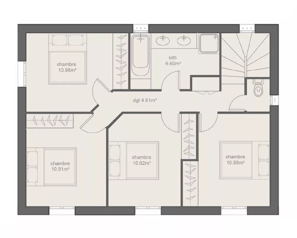 Image du modèle de maison PLAN DIAMANT CONTEMPORAINE - 4CH120 ETAGE-sans cotes