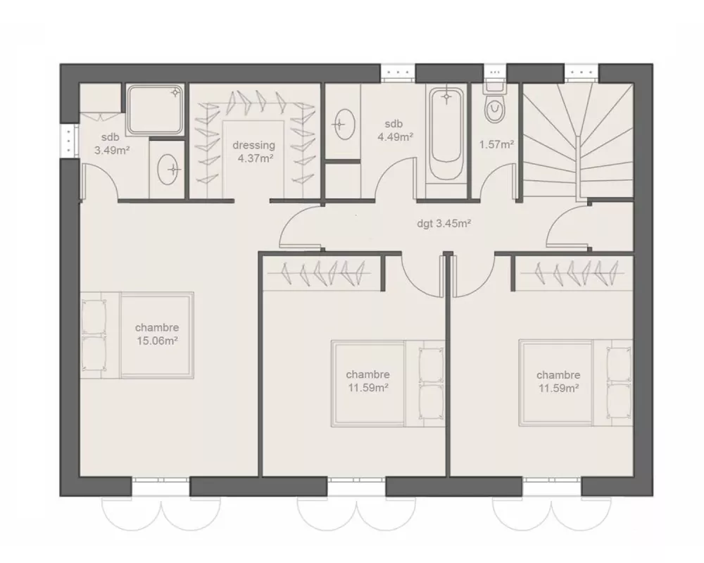 Image du modèle de maison PLAN ETAGE 3CH120-sans cotes