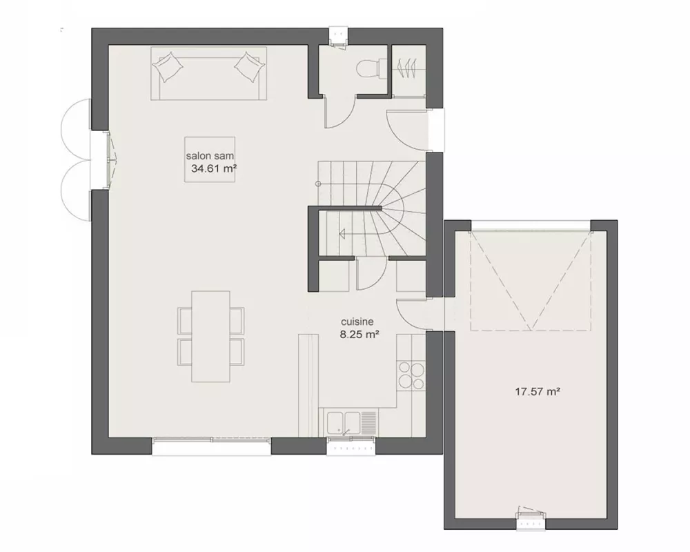 Image du modèle de maison PLAN RDC 3CH100-sans cotes