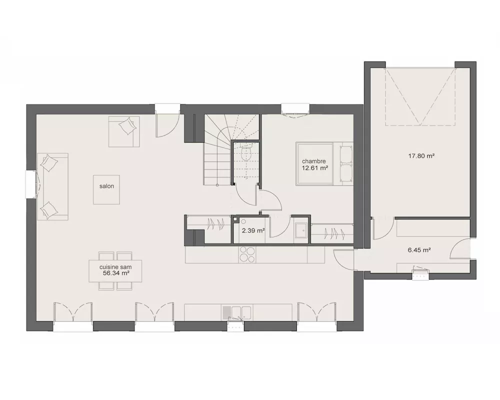 Image du modèle de maison PLAN RDC 3CH105-sans cotes